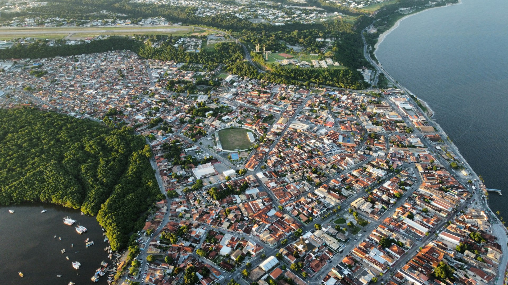 a city next to a body of water